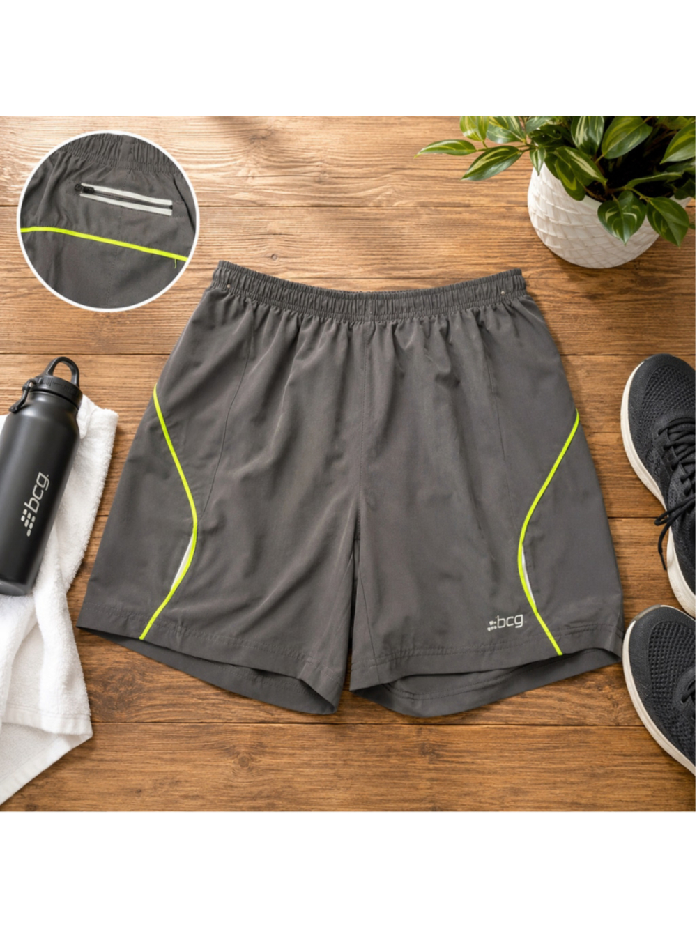 Men's BCG Athletic Shorts Size M Grey with Yellow Accents